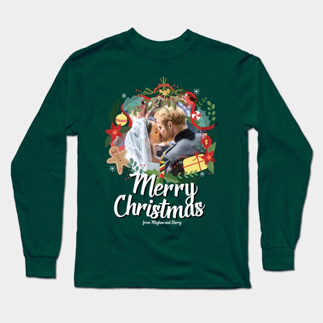 Meghan & Harry Merry Christmas Long Sleeve T-Shirt by Alisterny